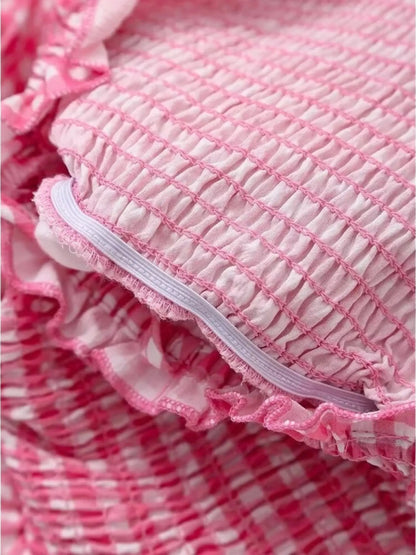 Zomerjurk Vrouwenjurk Roze Wit Geruit Jurk voor Vrouw