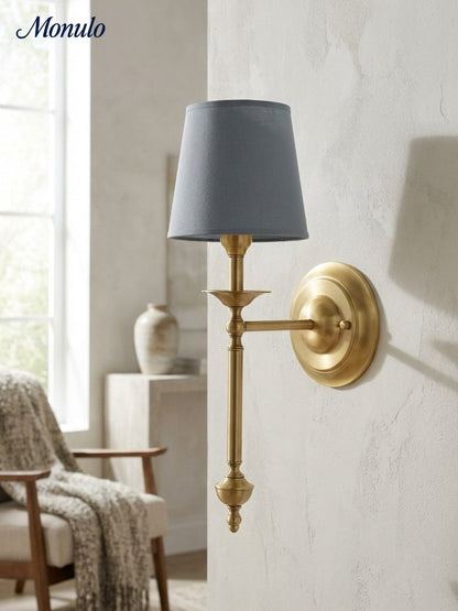 Stoffen Wandlamp met Vintage Koperen Afwerking – Sfeervolle Verlichting voor Hal, Slaapkamer en Woonkamer