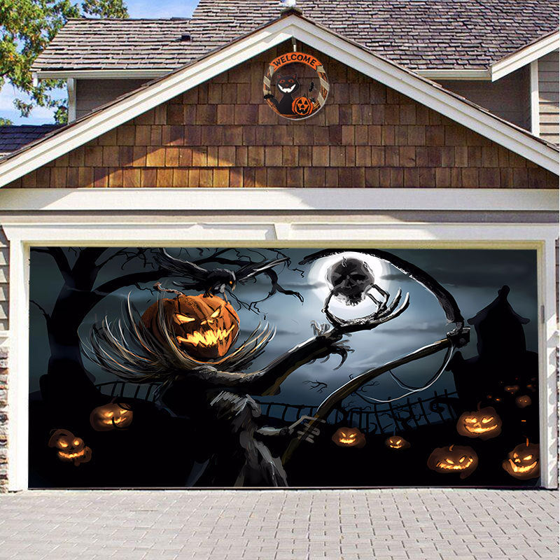 Halloween Garagedeur Decoratie Spookachtige Bedrukking Schaduwdoek Herbruikbaar Horror Sfeer Doek Waterdicht Buiten Feestversiering
