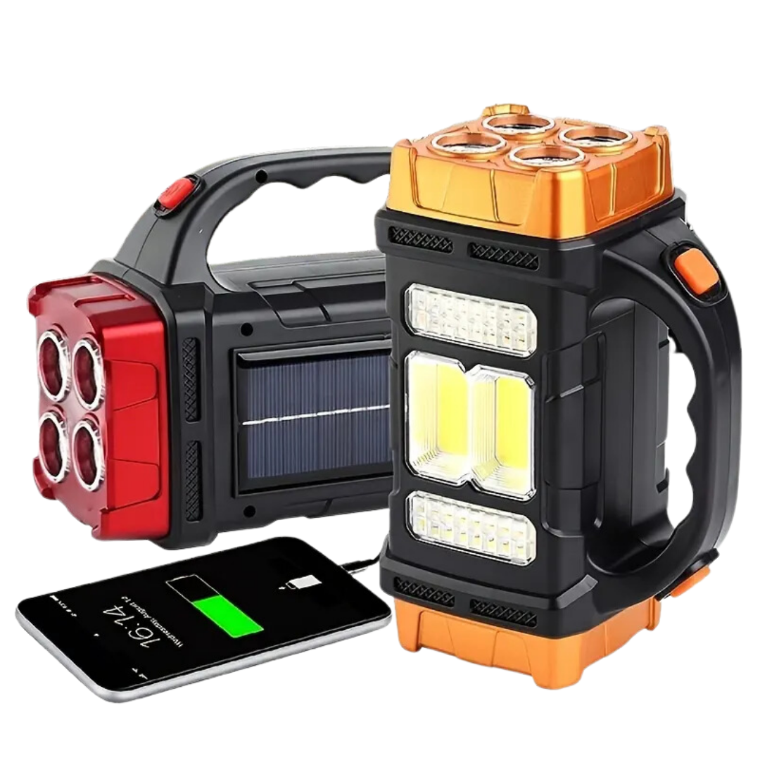 Nood Zaklamp 4-in-1 Zonne-energie Powerbank USB Oplaadbaar IP44 Waterdicht LED Geel Wit Camping Noodkit Emergency Draagbaar Compact