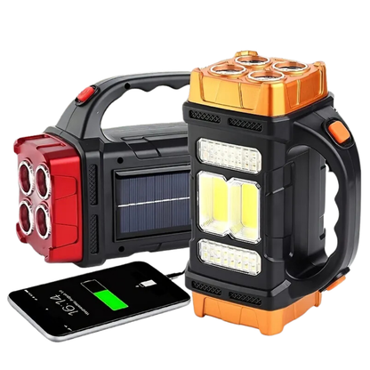 Nood Zaklamp 4-in-1 Zonne-energie Powerbank USB Oplaadbaar IP44 Waterdicht LED Geel Wit Camping Noodkit Emergency Draagbaar Compact