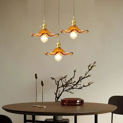 Hanglamp Glas E27 23cm Groen Messing Bloemvorm Eettafel Slaapkamer Retro Verlichting Vintage Hanglamp