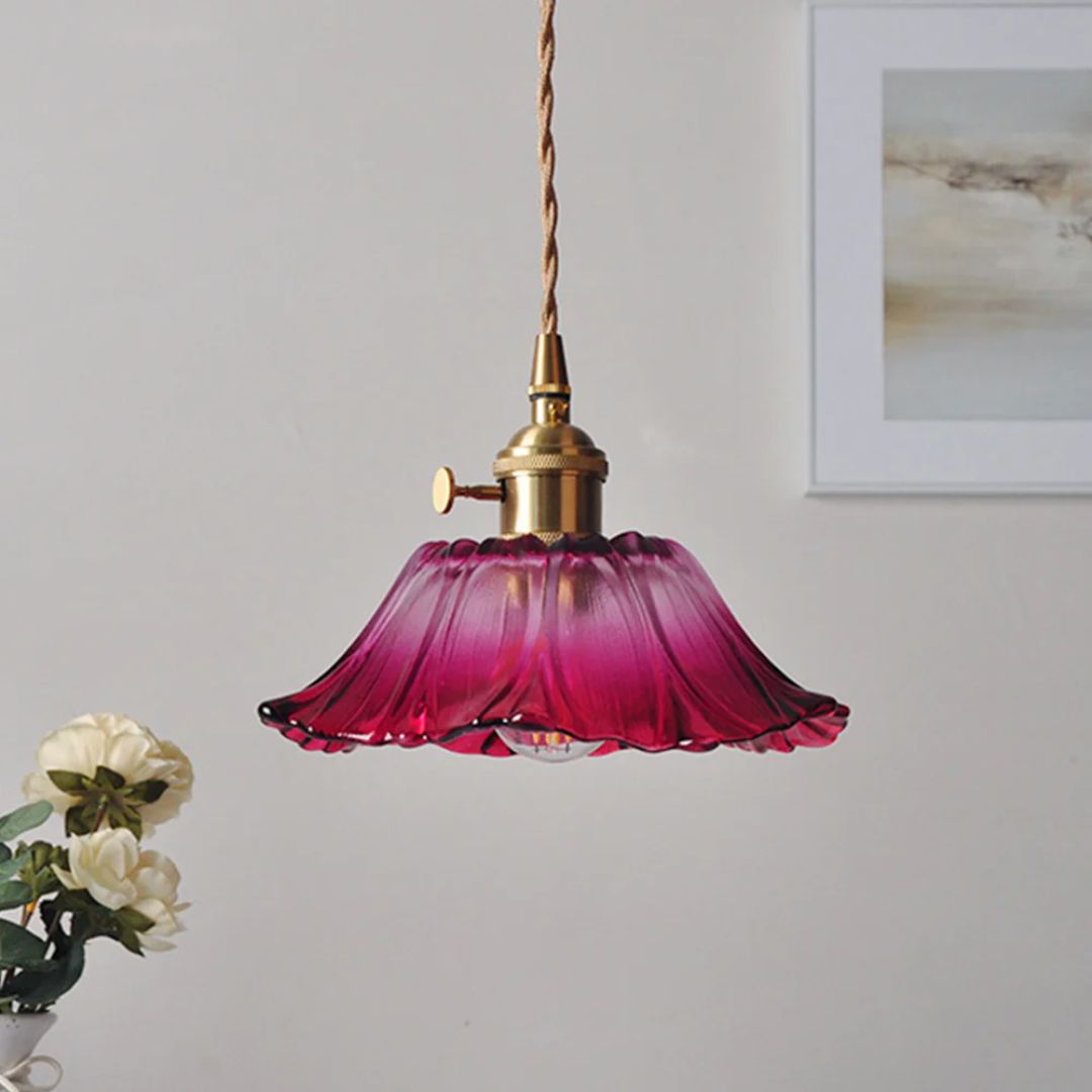 Cullivan Flower Hanglamp Glas Metaal Rood E27 Eettafel Verlichting Vintage Bloem Lamp Hal Sfeerverlichting