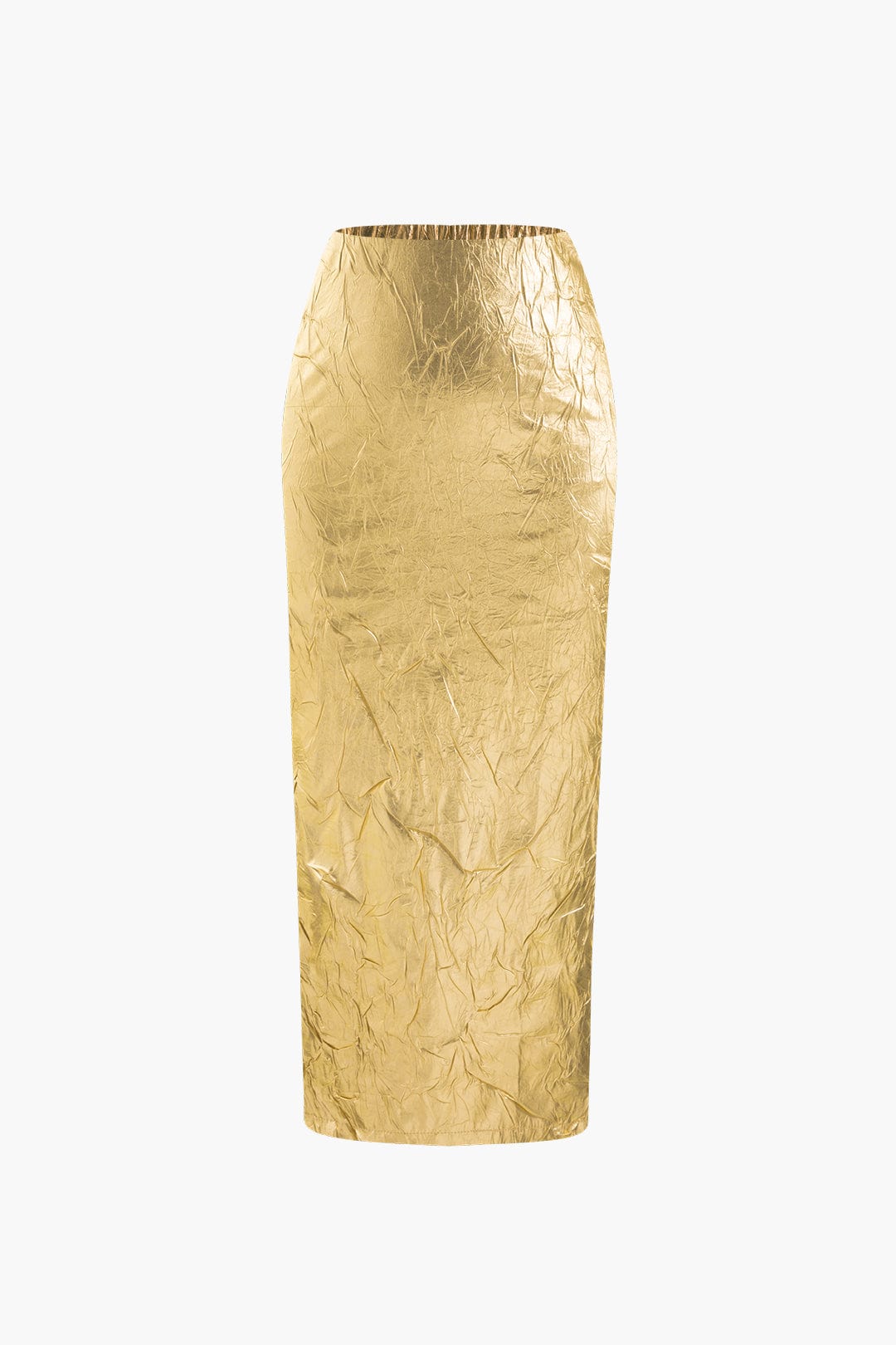 Metalen Midirok Elastische Taille met Crinkle Effect