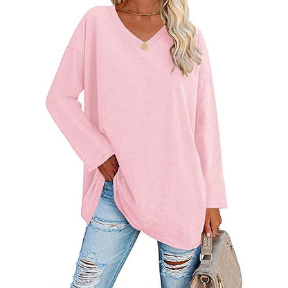 Dames T-shirt Lange Mouwen Oversized Casual V-hals