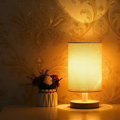 Organische Tafellamp Hout & Linnen – Dimbaar met Afstandsbediening & Touch | 3 Lichtkleuren