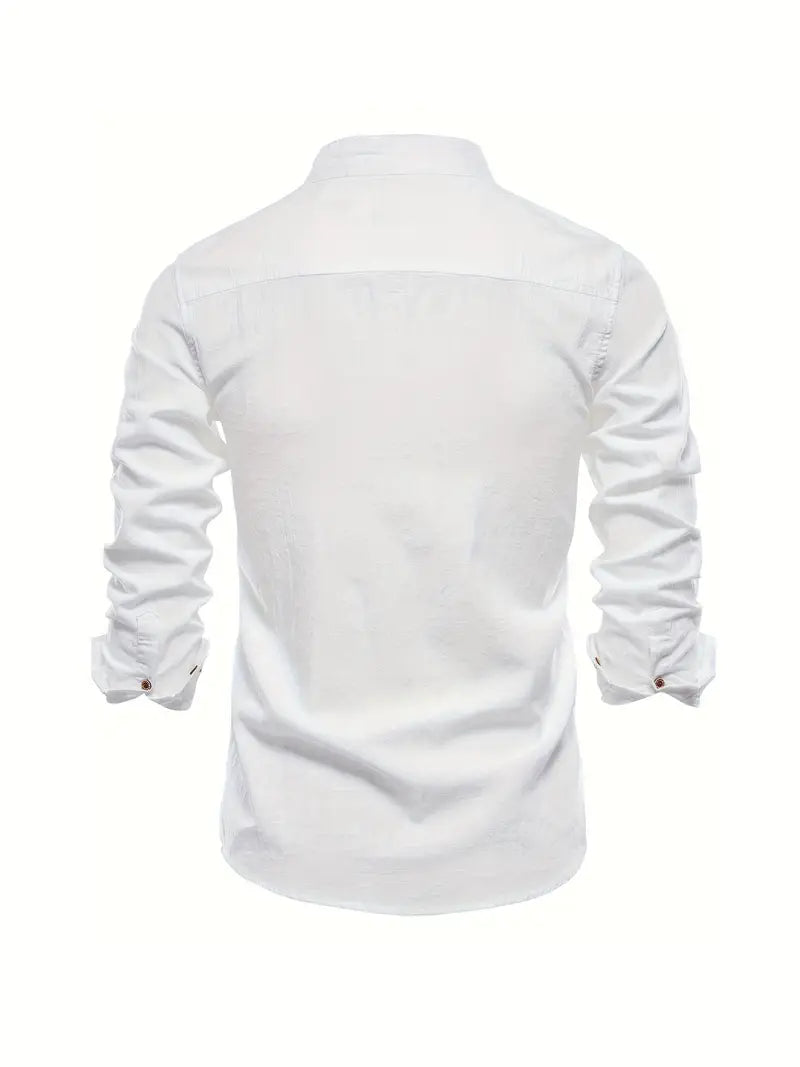 Heren Overhemd Klassiek Slim Fit Wit Blauw