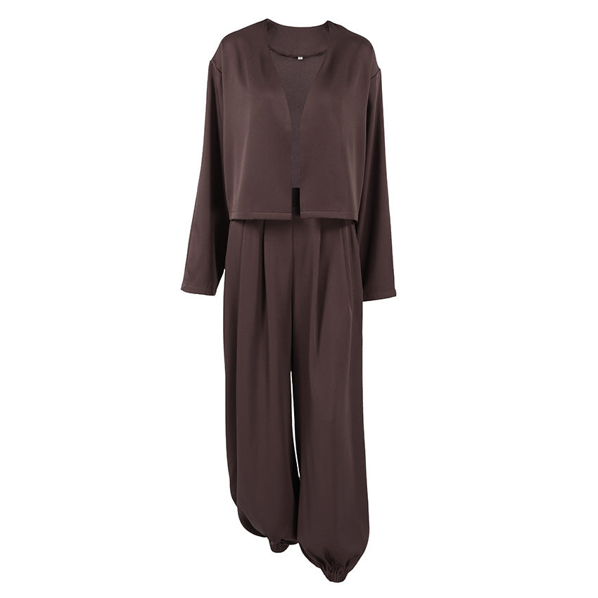 Dames Blazer Set Wijde Broek Modern Tweedelig