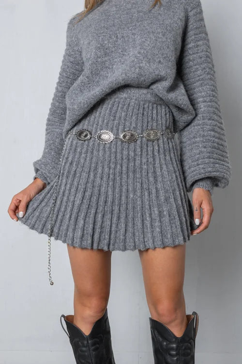 Geplooide Trui en Rok Set voor Vrouw Elegante Stijl