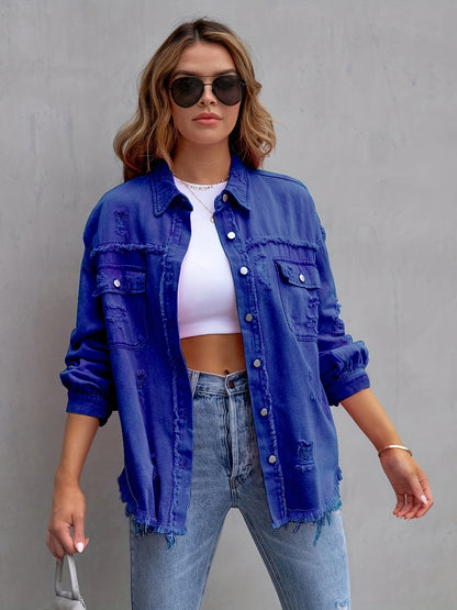 Oversized Denim Jasje Blauw Unisex Met Knoopsluiting
