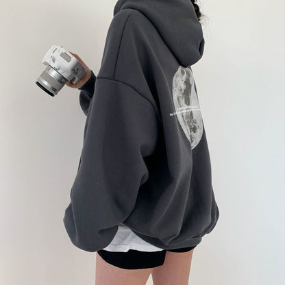 Dames Hoodie Space Print Casual Streetwear → Dames Hoodie Space Print Casual Straatmode
