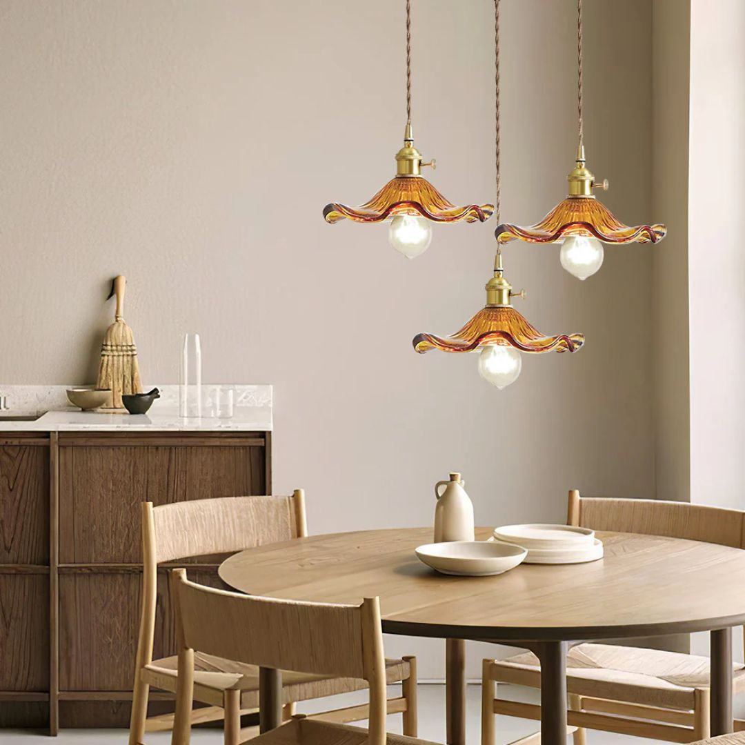 Hanglamp Glas E27 23cm Groen Messing Bloemvorm Eettafel Slaapkamer Retro Verlichting Vintage Hanglamp
