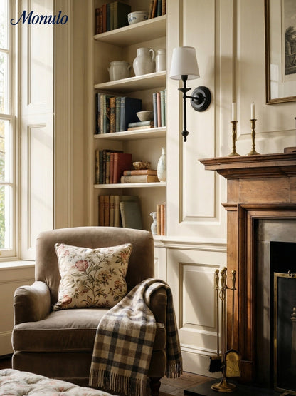 Stoffen Wandlamp met Vintage Koperen Afwerking – Sfeervolle Verlichting voor Hal, Slaapkamer en Woonkamer