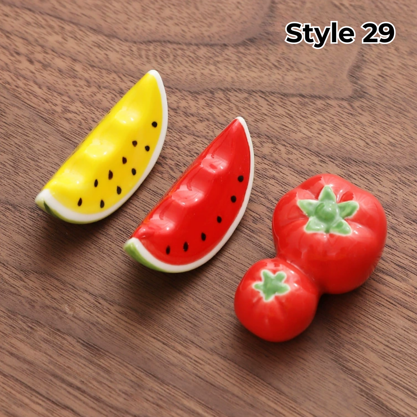 Keramische Eetstokjessteun met Dier- en Fruitmotieven – Set van 3