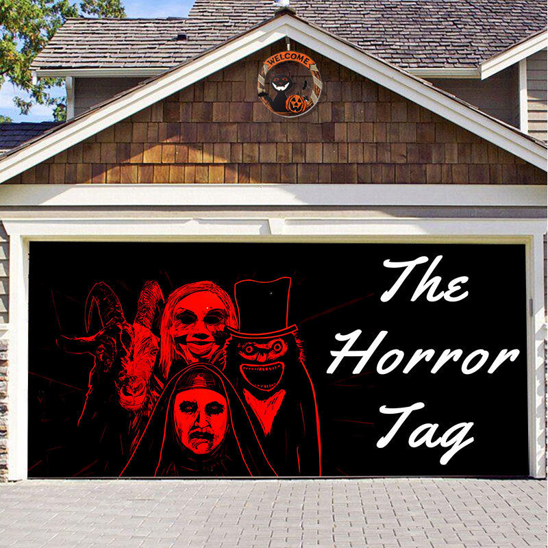 Halloween Garagedeur Decoratie Spookachtige Bedrukking Schaduwdoek Herbruikbaar Horror Sfeer Doek Waterdicht Buiten Feestversiering