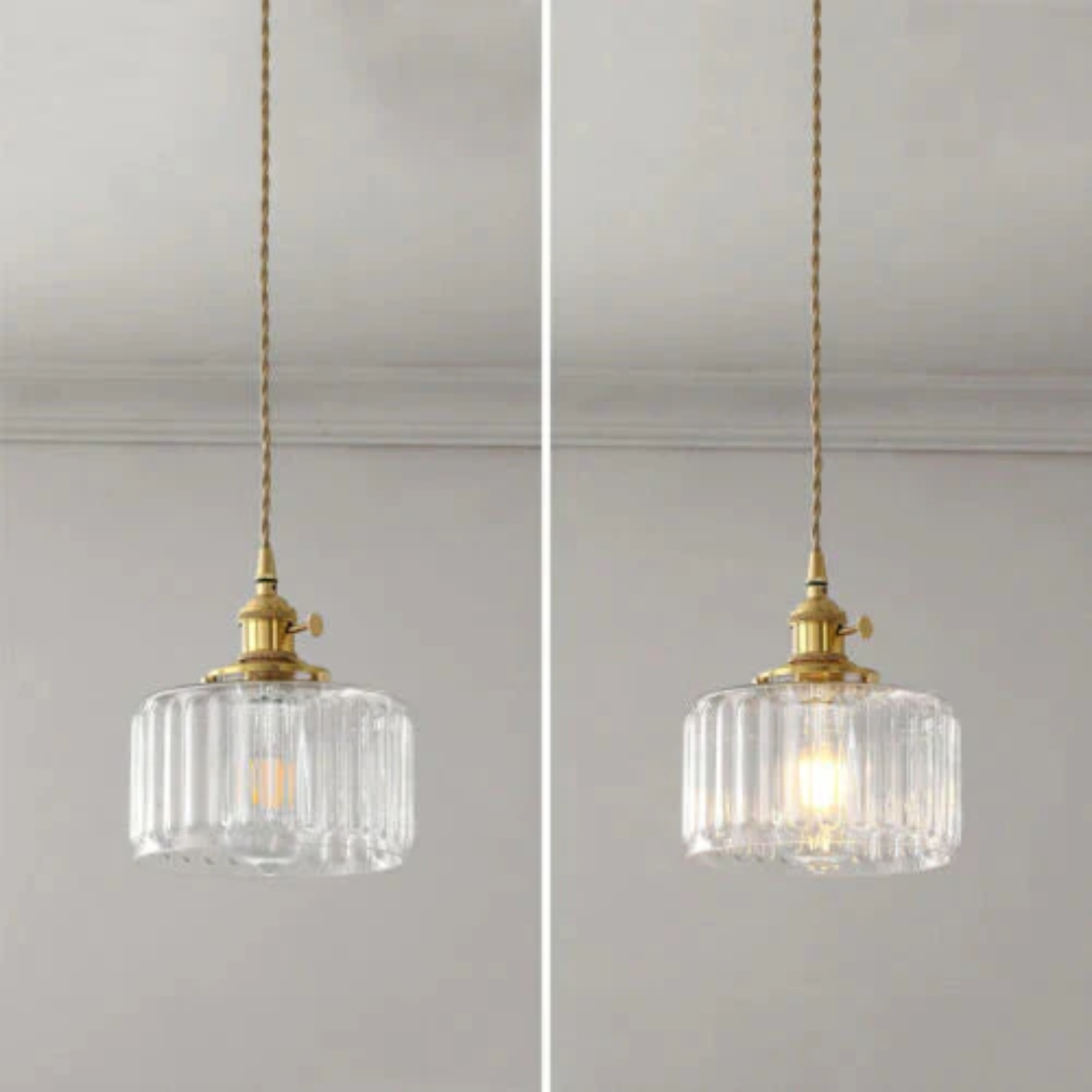 Quilivon Hanglamp Glas Messing Groen E27 Keuken Eettafel Retro Verlichting Geribbeld Glas Design