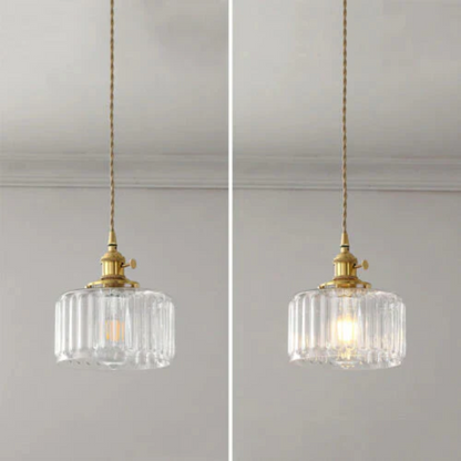 Quilivon Hanglamp Glas Messing Groen E27 Keuken Eettafel Retro Verlichting Geribbeld Glas Design