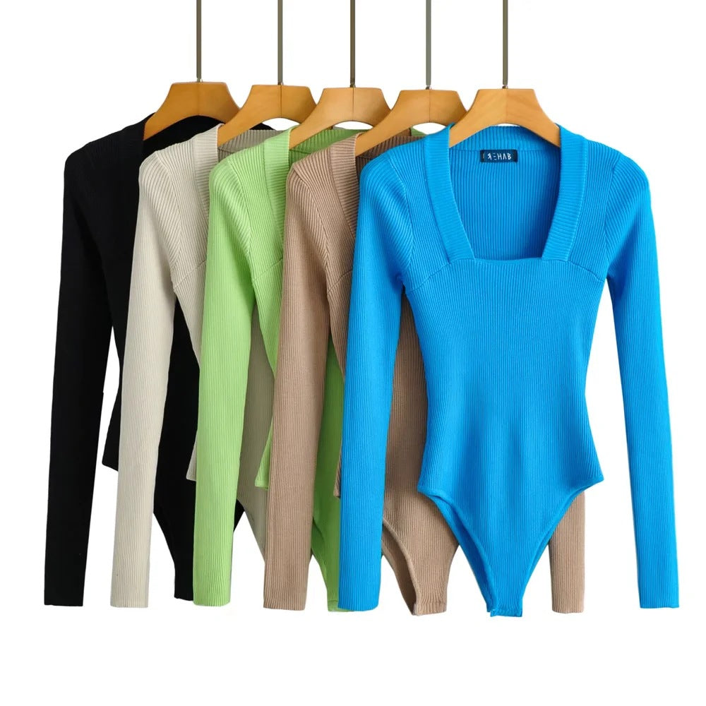 Dames Body Retro met Vierkant Halslijn en Geribde Pasvorm