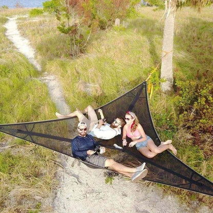 Driehoekige Hangende Camping Relaxmat voor Meerdere Personen – Luchtbed voor 3 Punten met Bevestigingsset 280x280 of 400x400 cm Groen Zwart