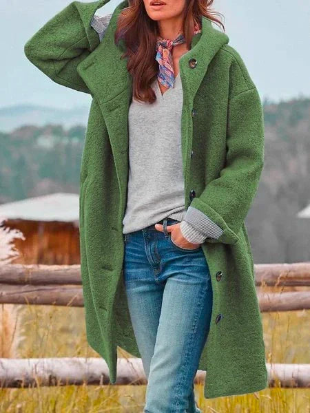 Dames Mantel Wollen Lange Knopen Classic Model