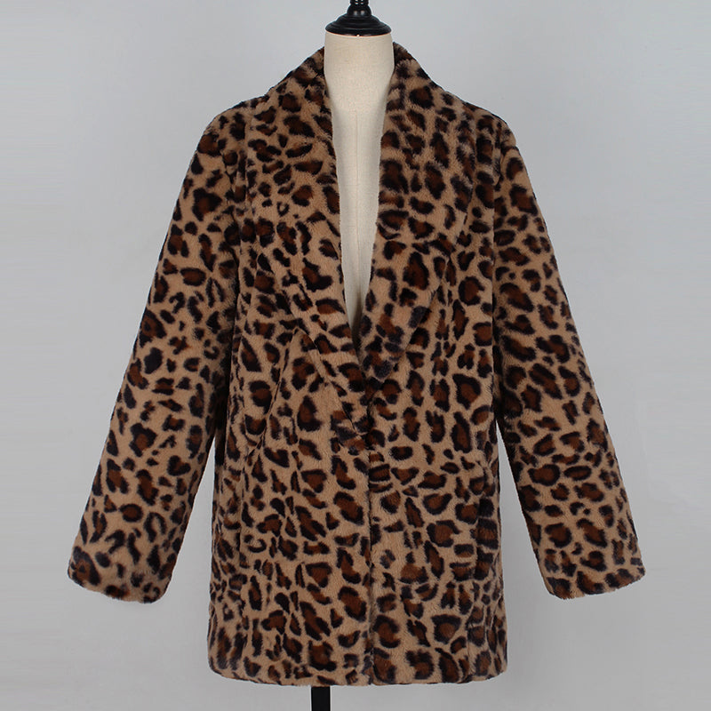 Dames Faux Fur Jas Leopard Print Luxe Blancha → Dames Faux Fur Jas Leopard Print Luxe Jas