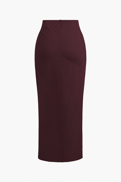 Midirok met Wickeloptie en Hoge Split Elegante Stijl