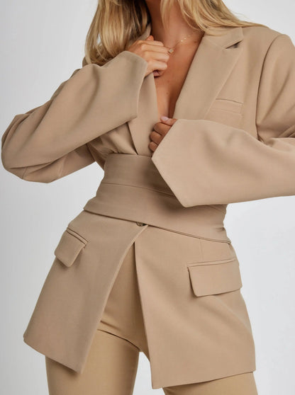 Dames Blazer Stijlvol met Riem voor Werk en Avondjurk