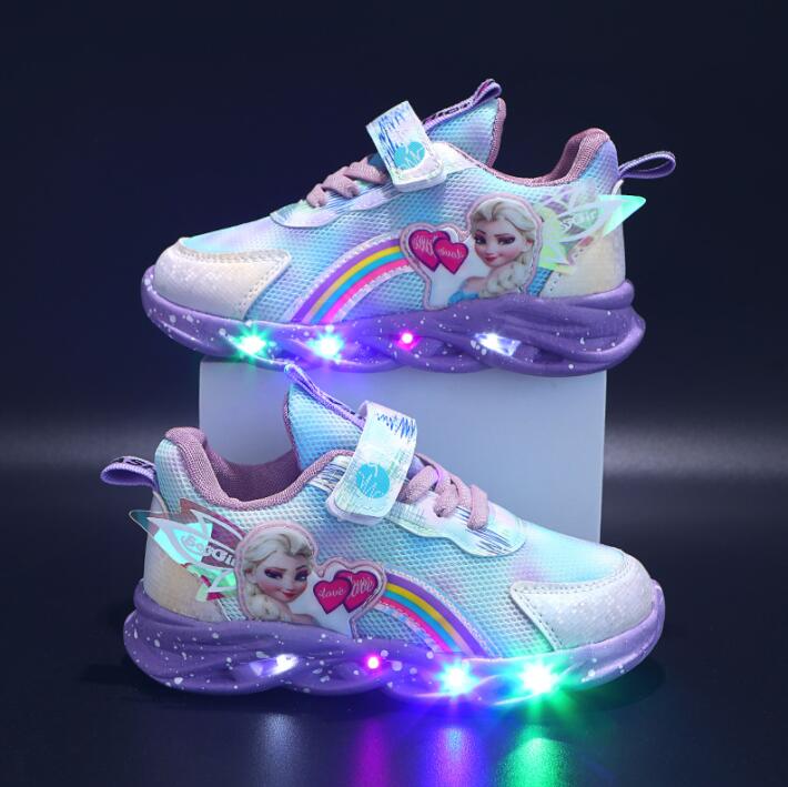 LED kinderschoenen glitter regenboog roze klittenband spelen wandelen lichtgevende sneakers meisjes