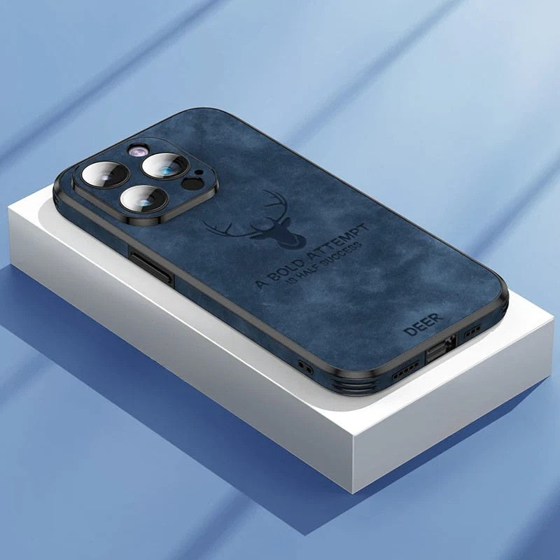 Luxe Wildleren iPhone Hoes Zwart Bruin Donkergroen Lichtblauw Beschermhoes met Shockabsorptie Camerabescherming