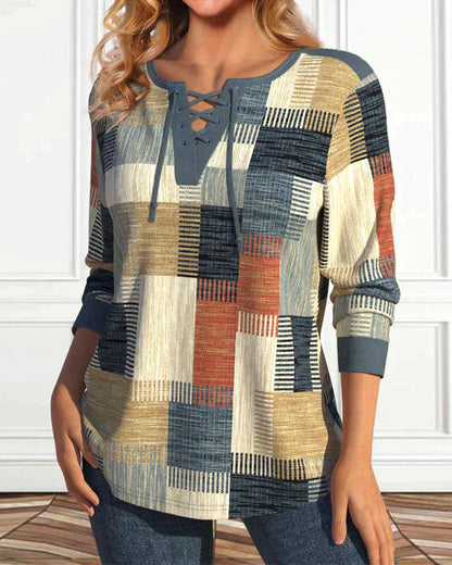 Vrouwelijke Top Geometrische Print Blouse Stijl