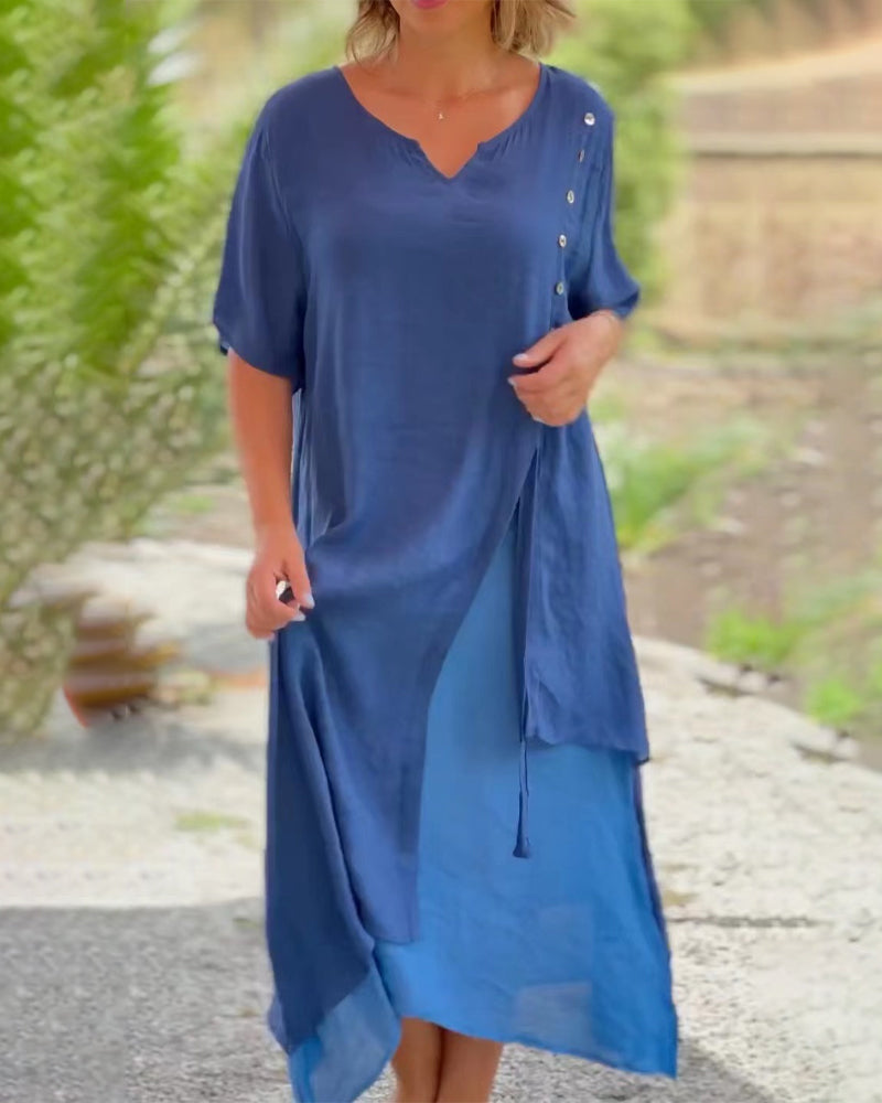 Korte Zomerjurk Asymmetrische Mouw Vrouwenjurk Zonnejurk