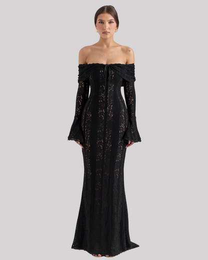Luxe Kanten Maxi Jurk Off Shoulder