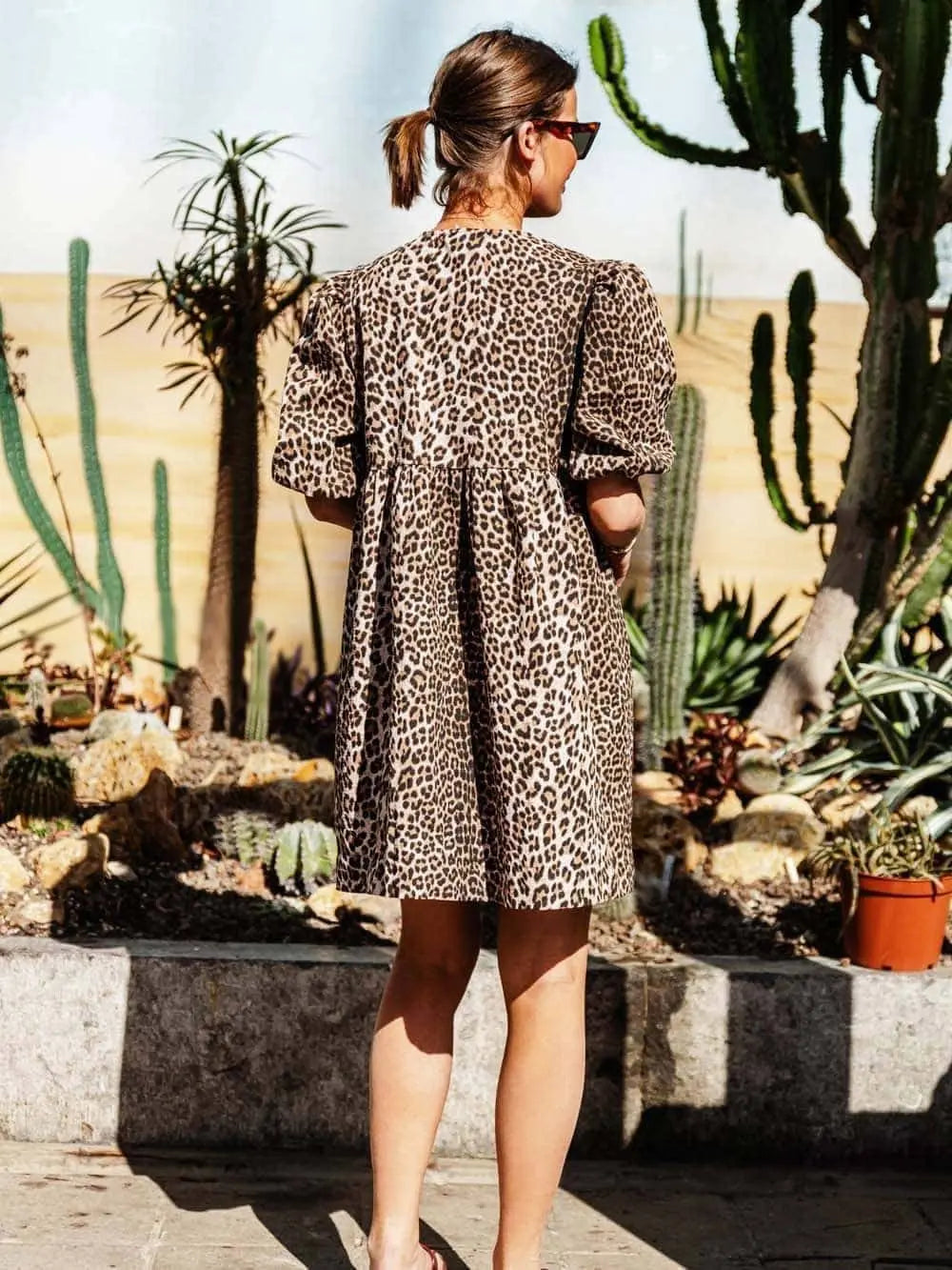 Dames Jurk Luipaardprint Kort Model met Puffmouwen