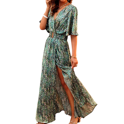 Zomerse Maxi Jurk met Overslag en Hoge Split