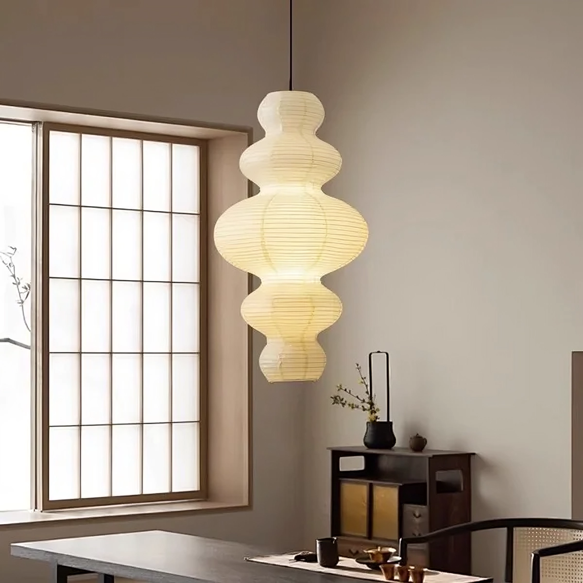 Meerlagig rijstpapier hanglamp Ø45 cm wit eetkamer woonkamer Japandi verlichting soft light design