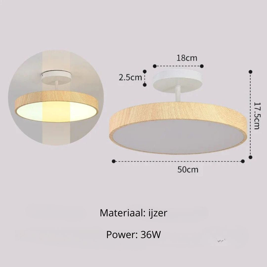 LED Plafondlamp Houtlook Goud Rond Half-Opbouw Woonkamer Slaapkamer Eetkamer Design Plafondverlichting