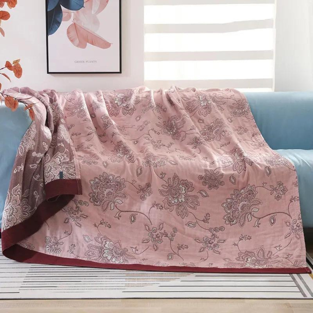 Floral Dream Comfort Deken – Lichtgewicht Katoenen Gaas Zomerdeken met Jacquard Bloemenpatroon – Seizoensgebonden Plaid voor Bed & Bank