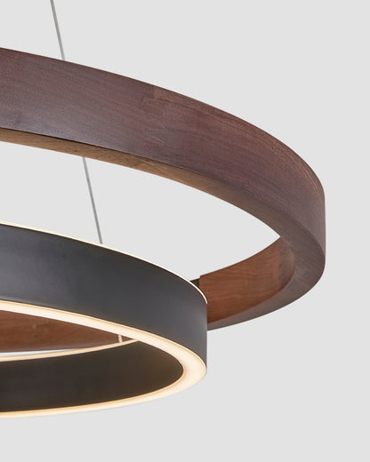 Houten Ringkroonluchter LED Ingebouwd Warm Wit Dimbaar Eetkamer Woonkamer Plafondlamp Modern Farmhouse