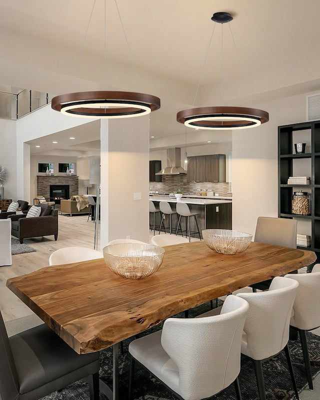 Houten Ringkroonluchter LED Ingebouwd Warm Wit Dimbaar Eetkamer Woonkamer Plafondlamp Modern Farmhouse