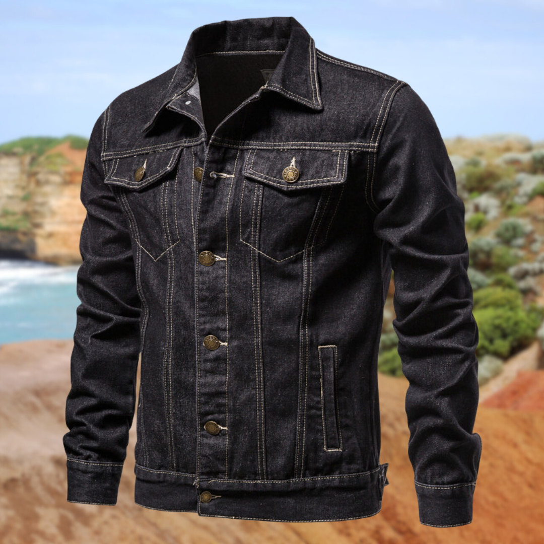 Blauwe Denim Jacket voor Mannen Donkerblauw Stevig