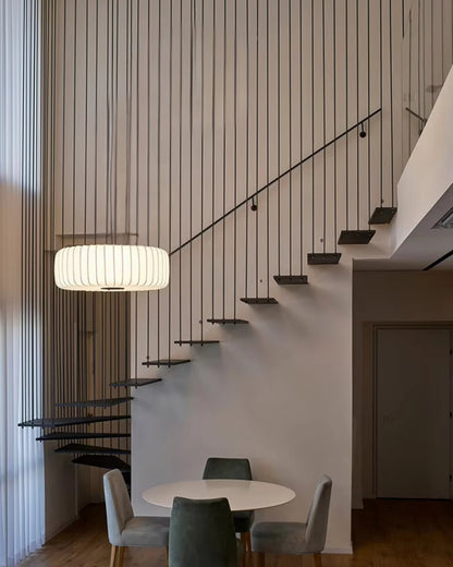 Moderne hanglamp met stoffen lampenkap – minimalistische design plafondlamp in stretchstof voor eetkamer en woonkamer