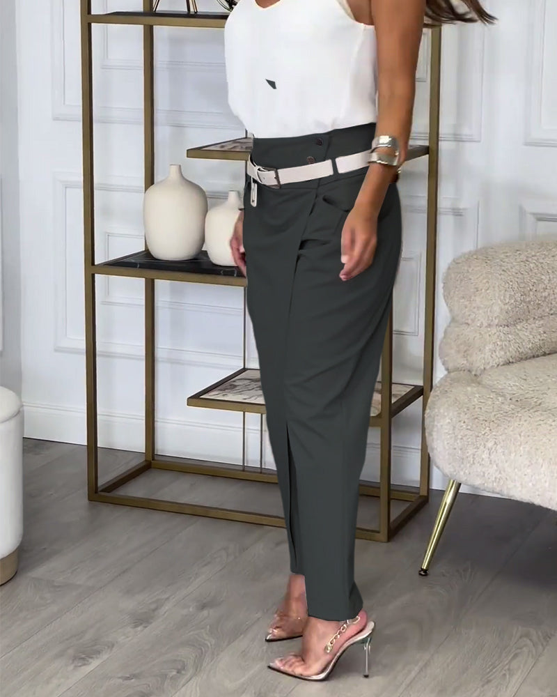 Slimme Hoge Taille Broek Elastisch Comfortabel Polyester