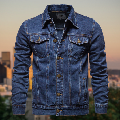Blauwe Denim Jacket voor Mannen Donkerblauw Stevig