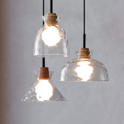 Hanglamp Glas Hout Transparant E26 Woonkamer Slaapkamer Eetkamer Pendellamp Glazen Kap Bell Cone Bowl Industrieel Retro