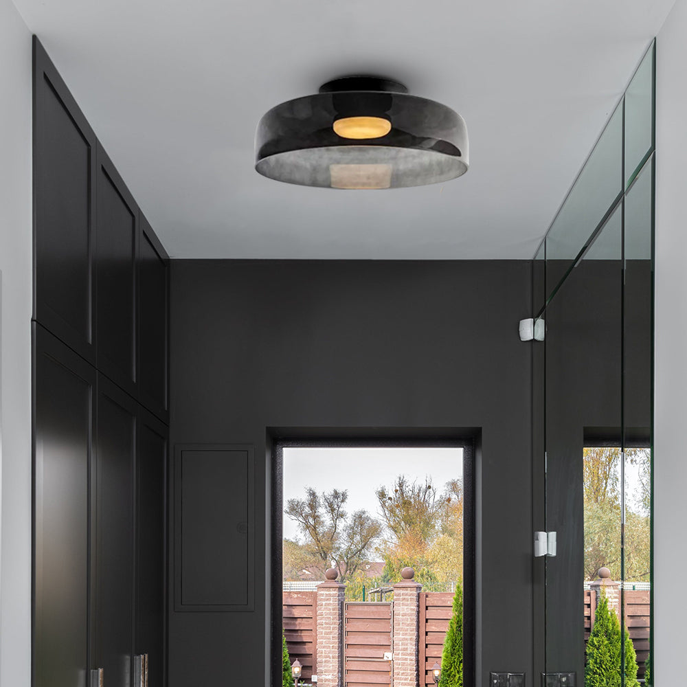 Design Glazen Plafondlamp met Gelaagde Structuur — Elegant Lichtspel voor Eetkamer, Woonkamer en Slaapkamer