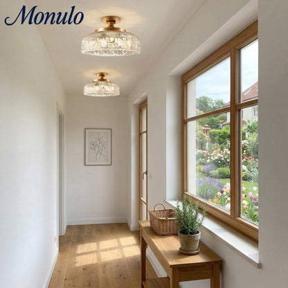 Geribbelde Glazen Plafondlamp met Metalen Armatuur – Minimalistische Verlichting voor Slaapkamer en Gang