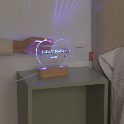 Gepersonaliseerde Nachtlamp met Namen en Datum – Romantisch Licht voor Koppels
