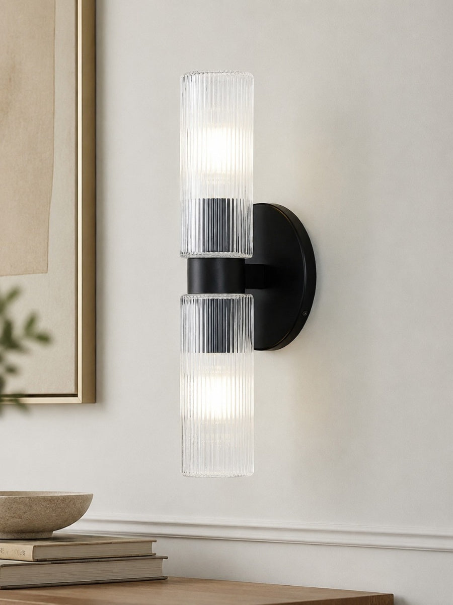 Wandlamp met dubbele geribbelde glazen buizen – hedendaagse wandverlichting voor hal en entree