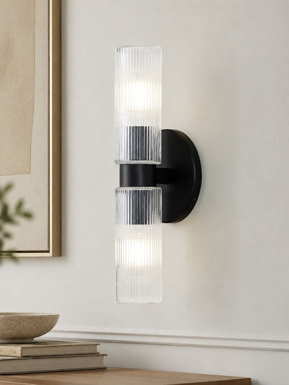 Wandlamp met dubbele geribbelde glazen buizen – hedendaagse wandverlichting voor hal en entree