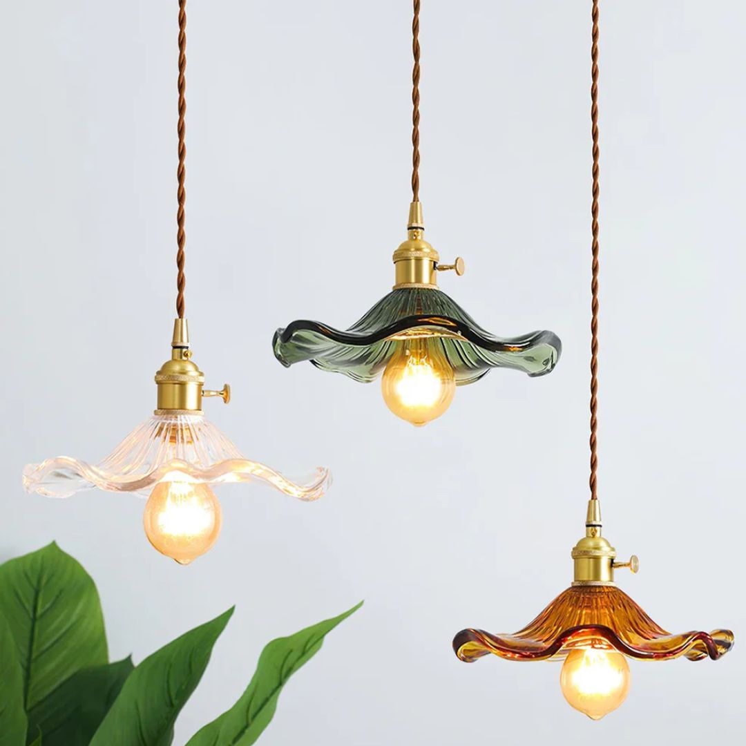 Hanglamp Glas E27 23cm Groen Messing Bloemvorm Eettafel Slaapkamer Retro Verlichting Vintage Hanglamp